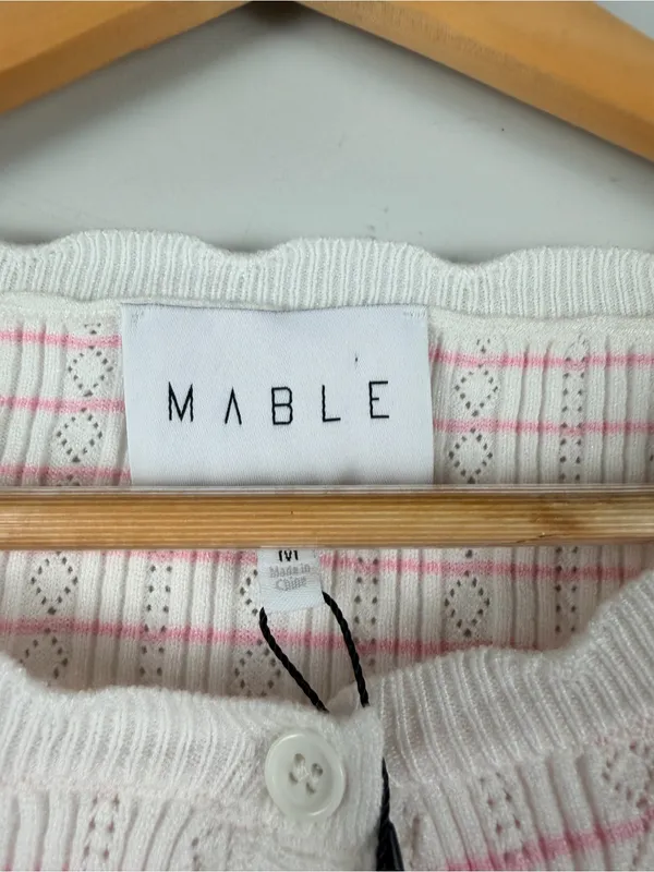 New Mable pink white knit cropped cardigan size medium - Image 3