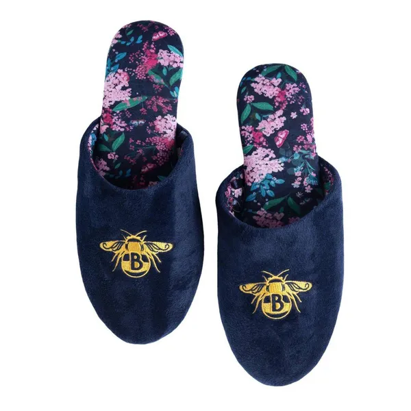 NWT Bridgerton Izzy & Liv Womens Enchanting Floral Bee Slippers Navy Blue 6M - Image 2
