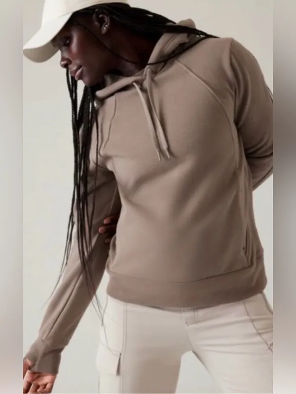 Athleta retro plush revive hoodie tan brown women’s L loungewear comfort - Image 6