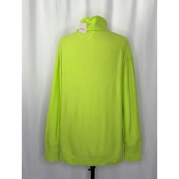 NWT!! FREE PEOPLE Treasure Turtleneck Cashmere Sweater Lime Punch Knit Large - Image 9