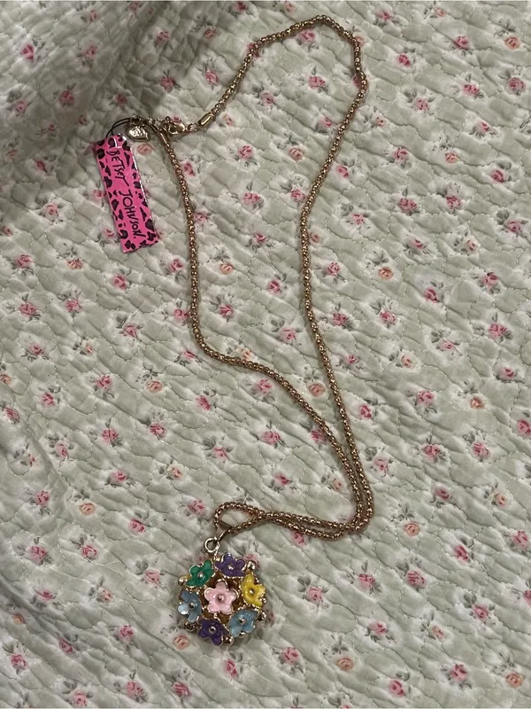 Betsey Johnson Multicolor Enamel Flower Cluster Necklace - Gold Tone - Image 2