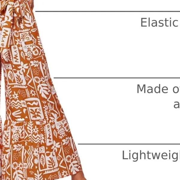Orange White Abstract Print Wide Leg Tie Waist Ruffle Hem Pants Summer Holiday - Image 2