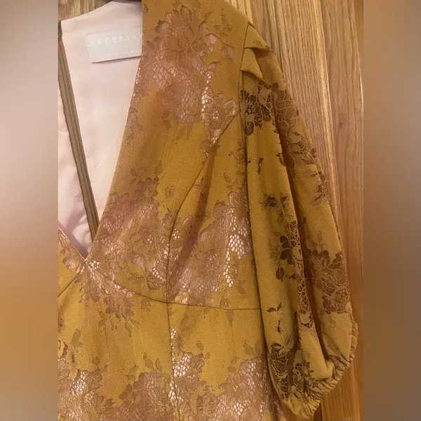 Keepsake‎ the Label Lace Overlay Mini Dress in Golden Yellow Brown Size Small - Image 3