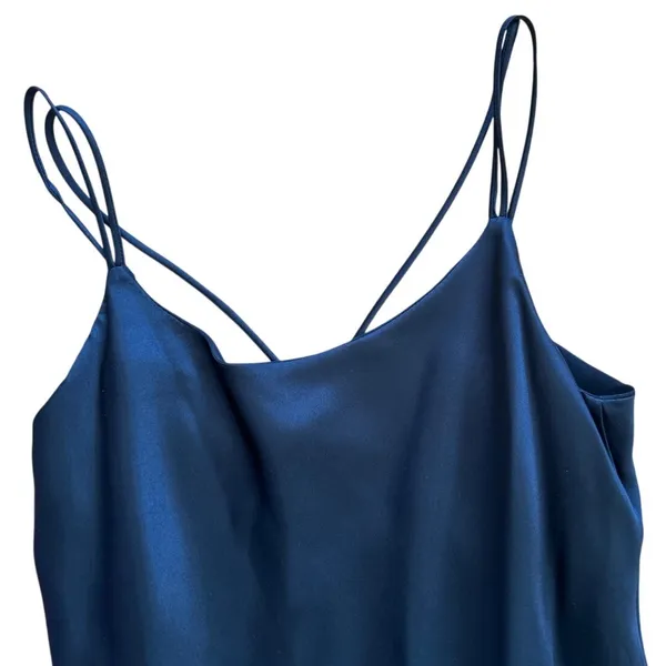 Vintage 90s Maxi Length Black Satin Backless Slip Dress Minimalist - Image 2