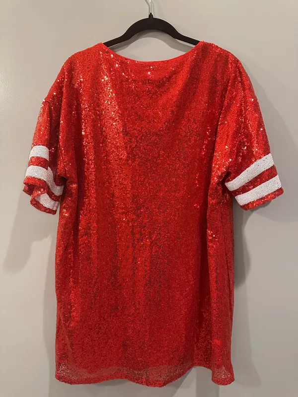 Fantastic Fawn Oversized Sparkly Sequin Sports Jersey Gameday Dress - Image 5
