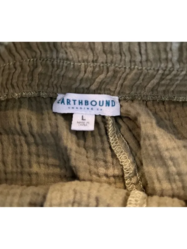 Earthbound Olive Green Double Gauze Boho Loungewear Shorts with Pockets L - Image 6