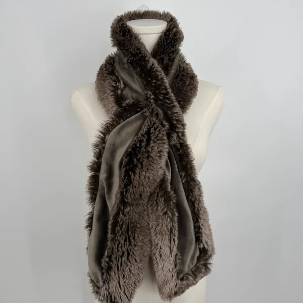 Restoration Hardware scarf faux fur pull through stole neck wrap chocolate brown - Image 4