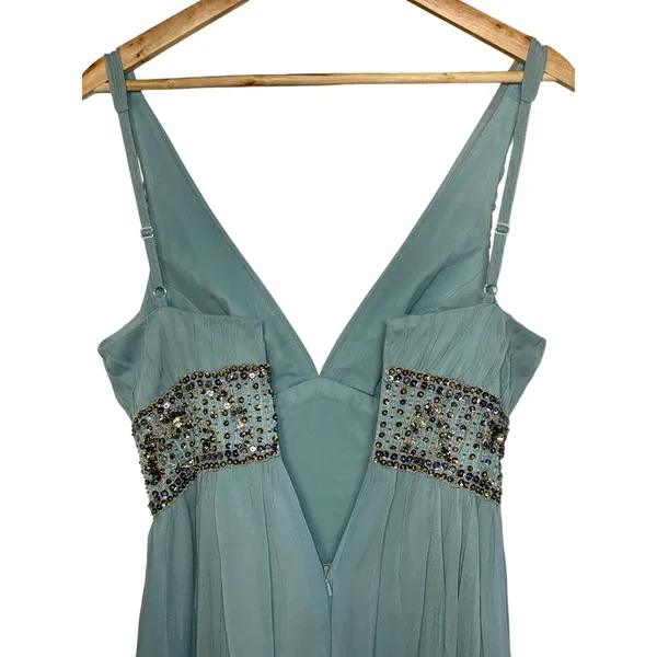 NWT Mandalay AQ Blue Silk Gold Beaded Embellished Mini Cocktail Party Dress Sz 6 - Image 12