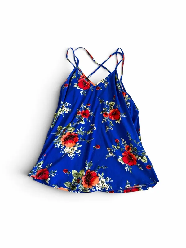 Papermoon Basima Back Blue Floral Print Tank Top - Image 2