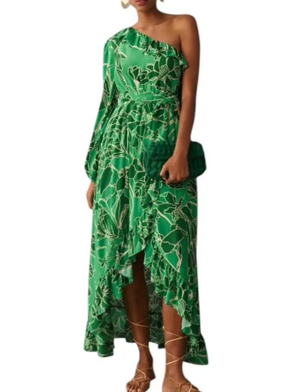 FARM Rio Tropical Green One-Shoulder Ruffle Midi Dress Size XS - Image 12