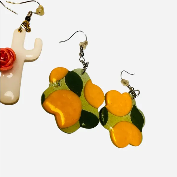 Artisan! Handmade Cowboy Boots /Cactus Rose / Lemon Clay Hook Earrings 3 Pair - Image 4