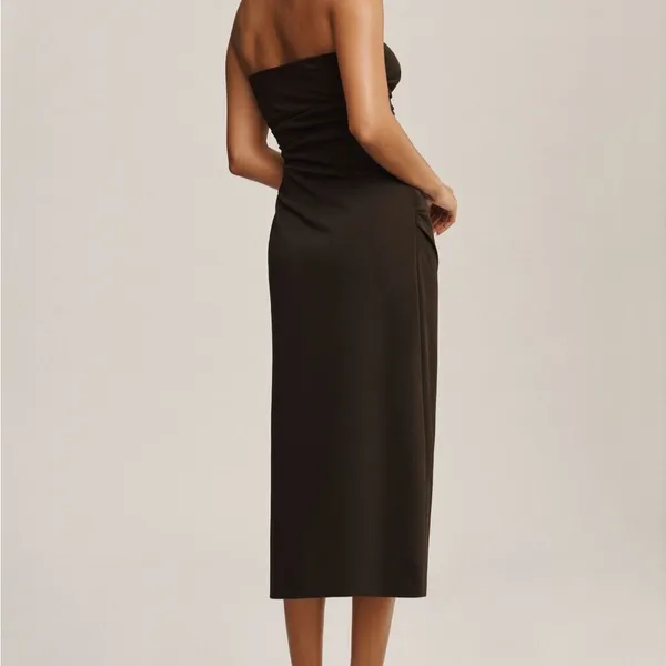 BHLDN Hayden Strapless Stretch Crepe Midi Dress Brown,‎ Size XL - Image 3