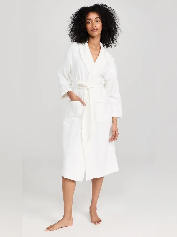$138 NWT Barefoot Dreams Muslin Cotton Spa Robe in sea salt size 2=Medium - Image 5