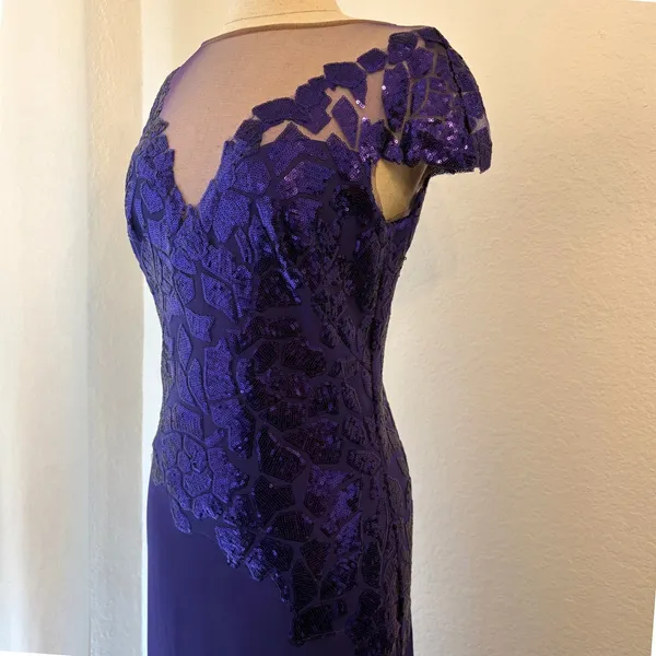 Tadashi Shoji Gown 6 Purple Sequin Illusion Mesh Formal Dress Event Gala Wedding - Image 4