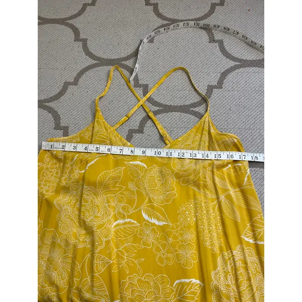 GAP crisscross straps midi side slits hanky yellow flowers dress, size medium - Image 9