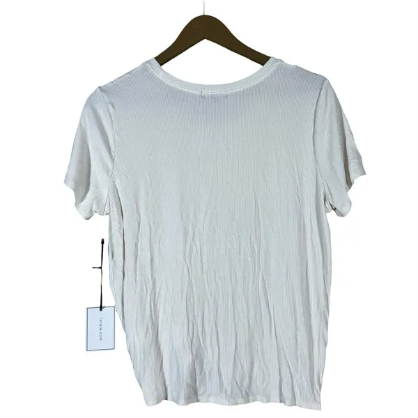 NWT 1.STATE Front Knot Ribbed Knit T-Shirt White Contemporary Casual Size L - Image 5