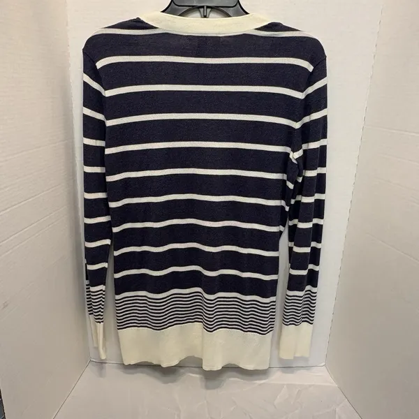Lauren Ralph Lauren V Neck Navy & White Striped Cardigan Size Small - Image 4