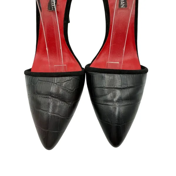 Charles Jourdan Shoes Women‎ 7.5 Black Croc Emboss Pointed Toe Ankle Strap Heel - Image 4