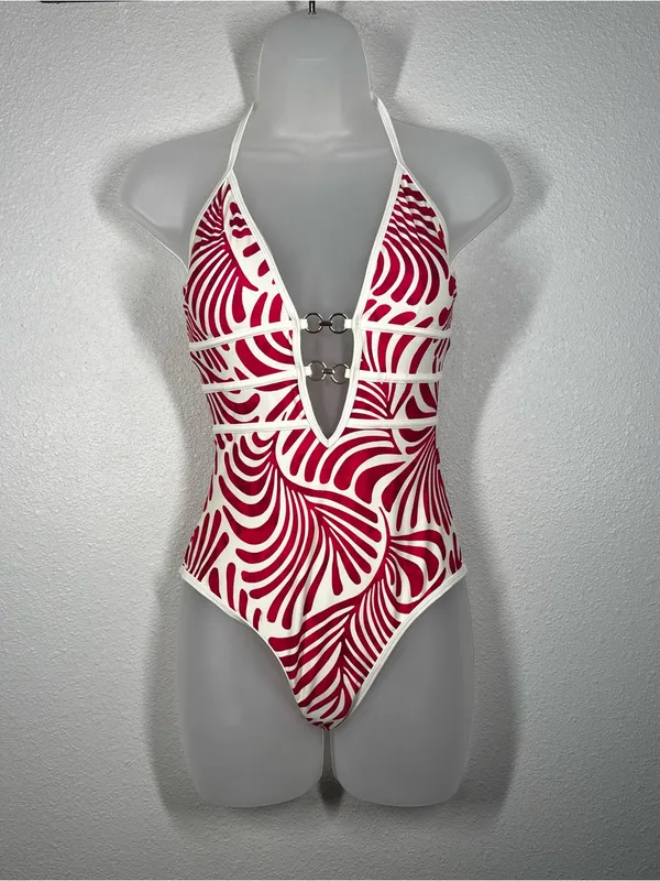 CUPSHE Women's One Piece Swimsuit Halter Plunging Neck Cutout Back Size Small - Image 3