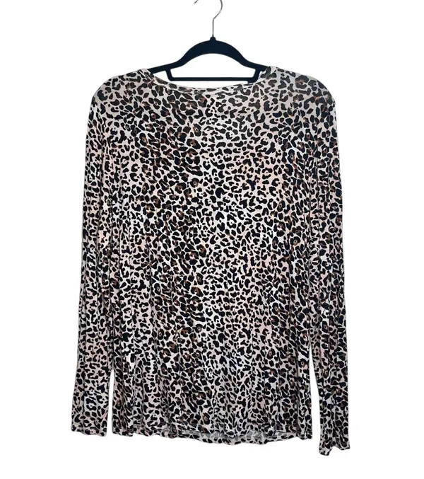 Maurices 24/7 Cream Brown Leopard Print Crew Neck Long Sleeve Tee - Image 6