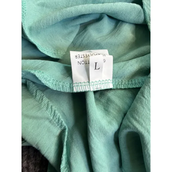 Mint Green Puff Sleeve Ruffle Mini Dress Square Neck Wrap Tie Side‎ Split Large - Image 8