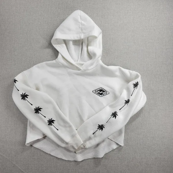 Billabong Windy Palms Womens Sweatshirt Size M White DIY Raw Cut Hem Crop Hoodie - Image 12