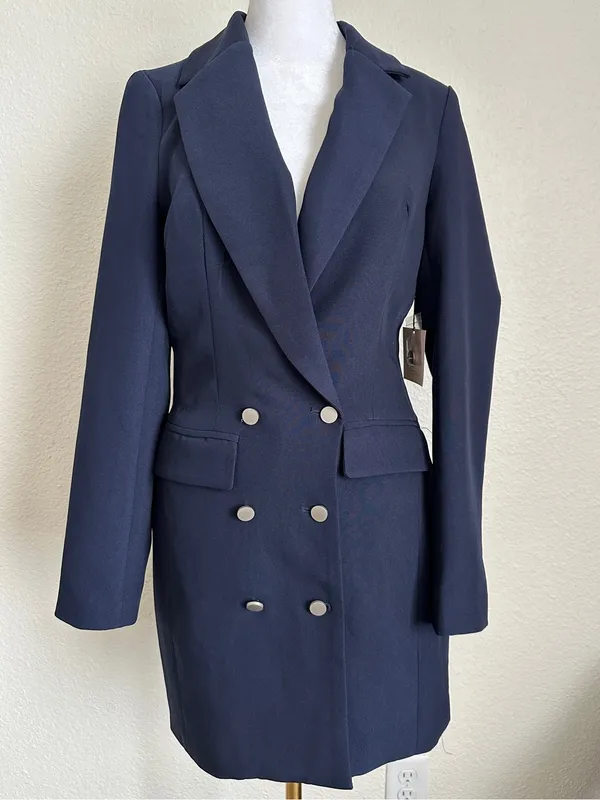 SUPERDOWN NWT Madeline Blazer Double Breasted Blazer Dress in Navy Gold Sz. S - Image 2