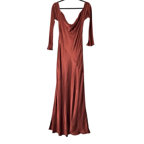 Shona Joy Lino Off Shoulder Tie Maxi‎ Dress Mahogany - Image 4