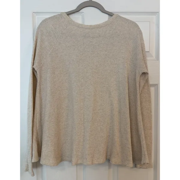We The Free People Med Waffle‎ Knit Thermal Swing Top Oatmeal Oversized Boho - Image 2
