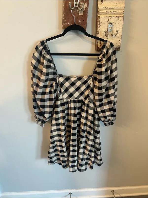 Storia Black and White Gingham Babydoll Dress - Image 2