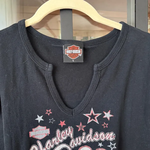 Vintage 2003 Harley Davidson stars baby tank top grommet short sleeve muscle y2k - Image 3