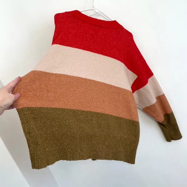 A NEW DAY Slouchy Crewneck Pullover Sweater Red Beige Orange Colorblock Striped - Image 14