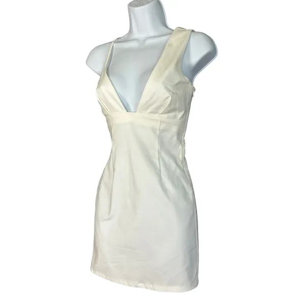Superdown White Bodycon Slip Dress SMALL Plunging Asymmetrical Club Revolve NEW - Image 5