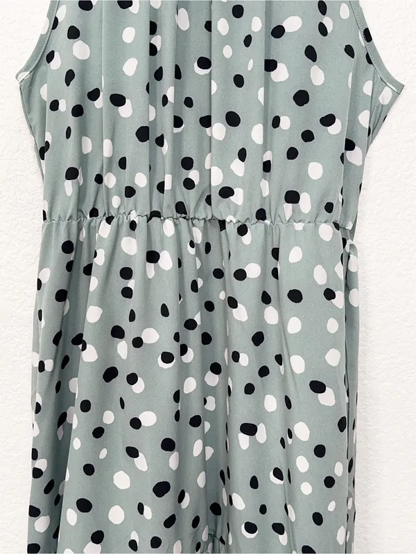 Miss Sparkling Sage Green Polka Dot Tiered Maxi Dress Belted Adjustable Strap - Image 5