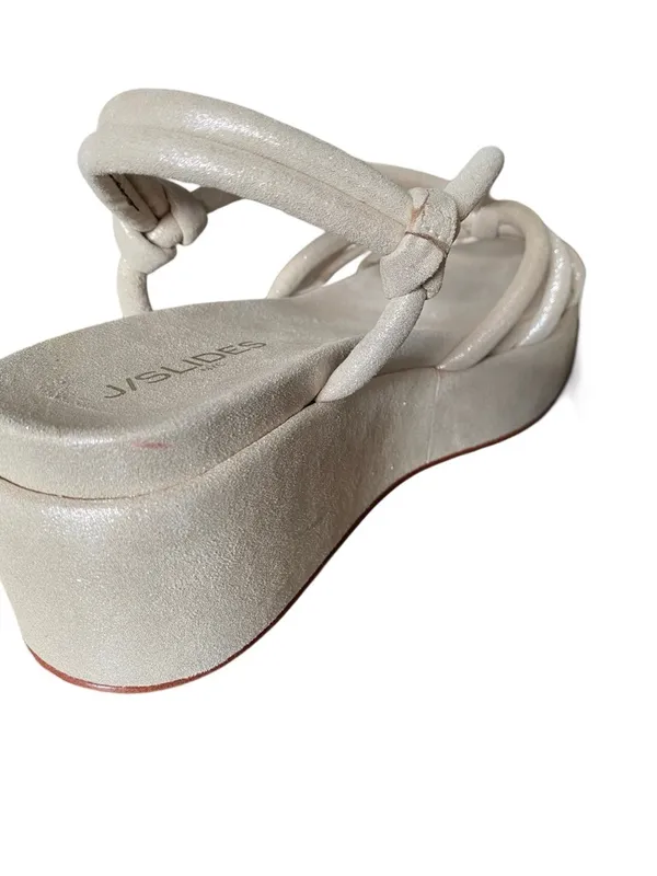J/Slides Qayla Platform Metallic Suede Sandals Tan Silver size 8 - Image 7