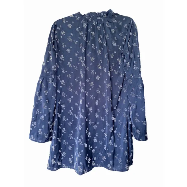 Michael Stars Blue Floral Tunic Bell Sleeve Ruffle Neck Shift Dress XS‎ - Image 3