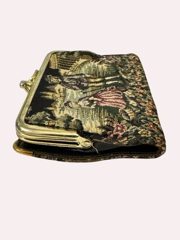 Baronet Genuine Cowhide Tapestry Kiss Lock Wallet Scenic Victorian Coin Purse - Image 5