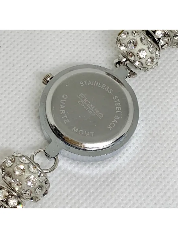 Figaro couture silver tone watch rhinestones 25mm quartz metal beaded running - Image 6
