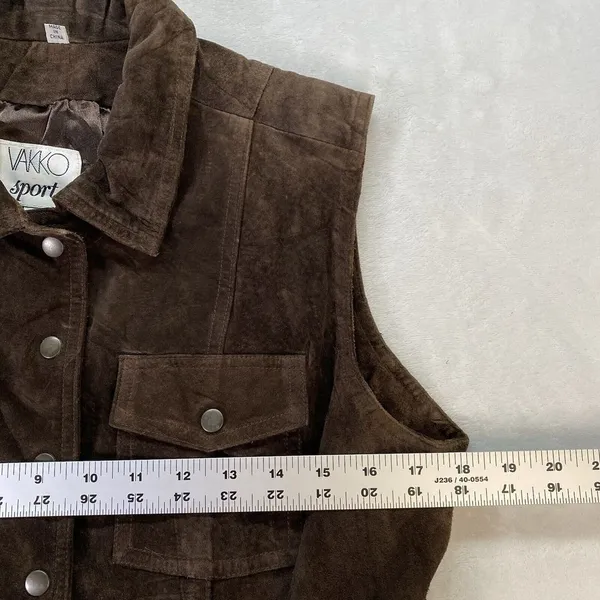 Vakko Vest Womens M Brown Leather Suede Collared snap front Pockets‎ Lined - Image 2
