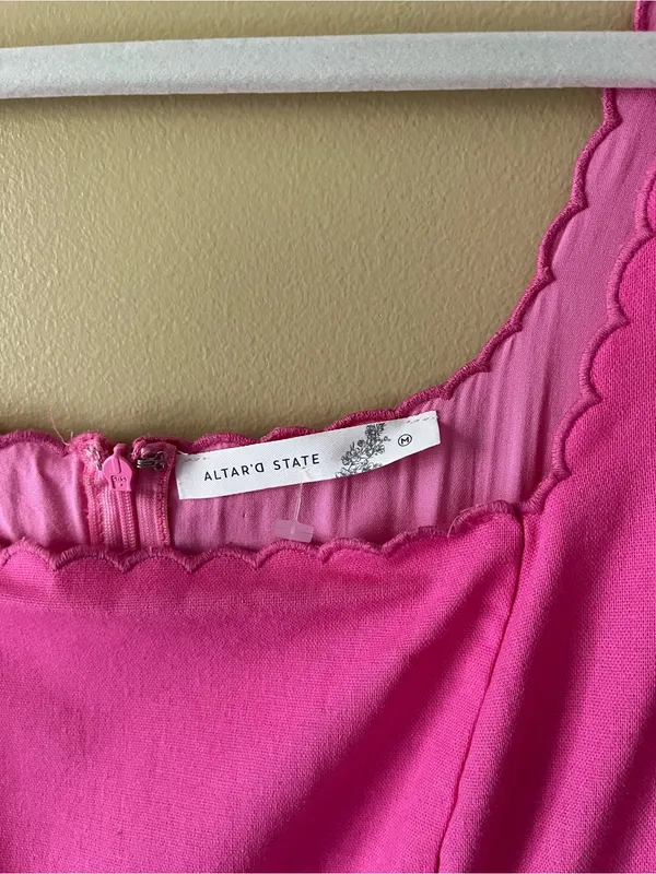 Altar'd State Bright Pink Scalloped Strap Mini Dress - Image 4