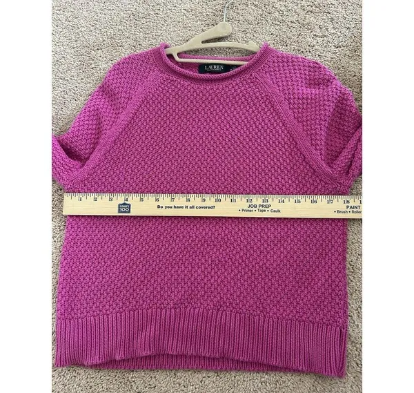 Lauren Ralph Lauren Pink Cotton Waffle Knit Sweater Size Medium Preppy Chic - Image 5