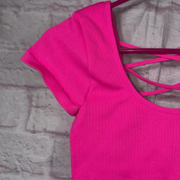 Aerie Medium Pink Ribbed Criss-Cross Back Crop Top - Image 2