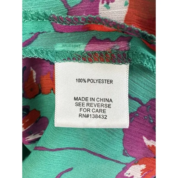 ModCloth Floral Blouse Size‎ Medium Peter Pan Collar Bow Chiffon Artsy Teacher - Image 13