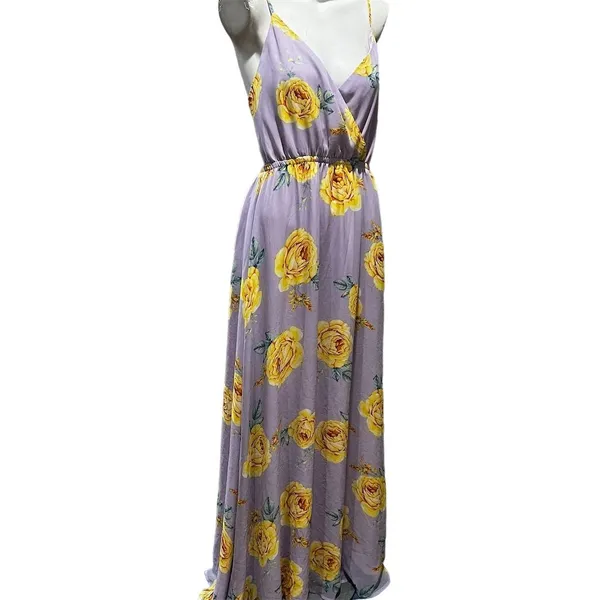 Lulus Lavender Floral Print Backless Maxi Dress Size M Sleeveless V-Neck - Image 3