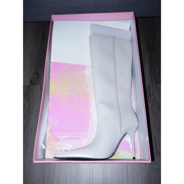 Sugar Thrillz White Pointed Toe Stiletto Knee High Boots GoGo Boots size 7 - Image 4