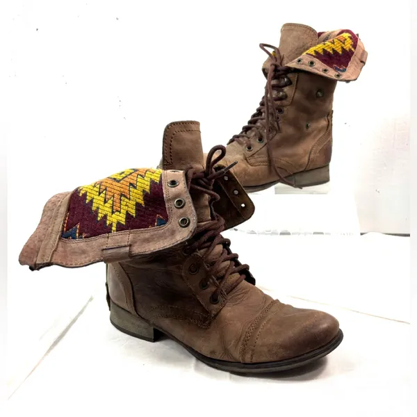 Steve Madden 10 CHEVIE Hipster Leather Lace Up Southwest Pattern Lined Shoes - Image 11