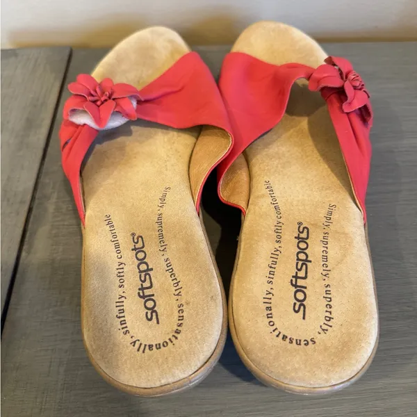 Softspots Pink Coral Leather Open Toe 11 W‎ Style 7302612 Style Floral - Image 3