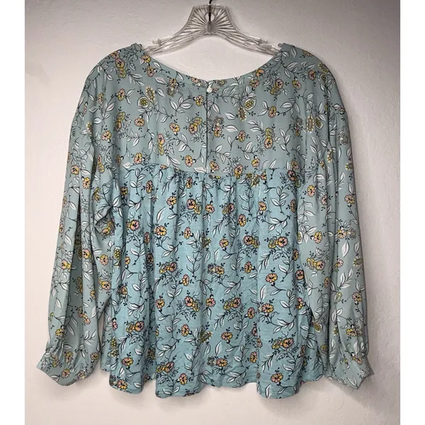 Loft Aqua Floral Print Mixed Media Blouse‎ Women Small Pleated Back Career Party - Image 4