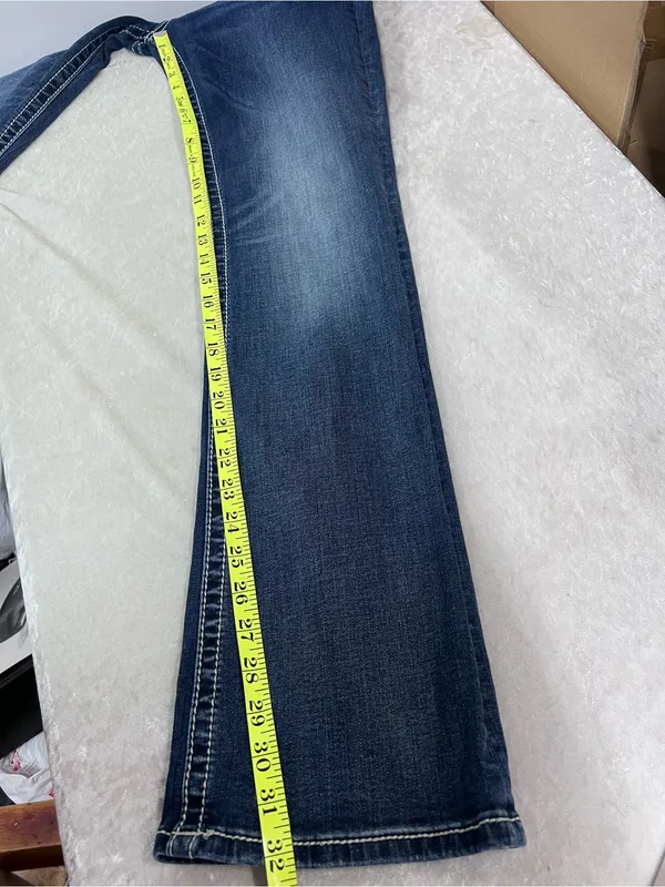 Miss Me Women's Dark Blue sequin Embroidered pockets mid rise Bootcut Jeans 31 - Image 8
