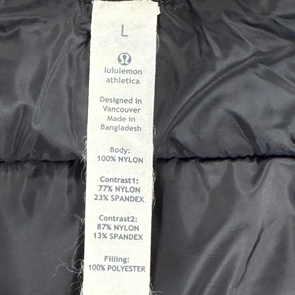 Lululemon Fluff the V Hooded Jacket Black Quilted Puffer Hybrid Full Zip Women L - Image 2